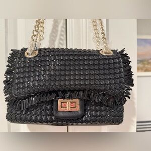White House Black Market Black Woven Black Shoulder Bag